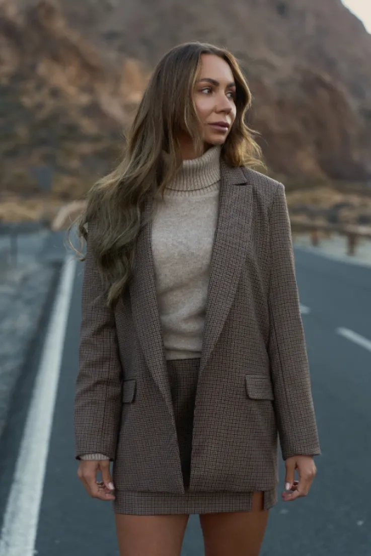Damskie More'moi Marynarka Elise Brown Plaid