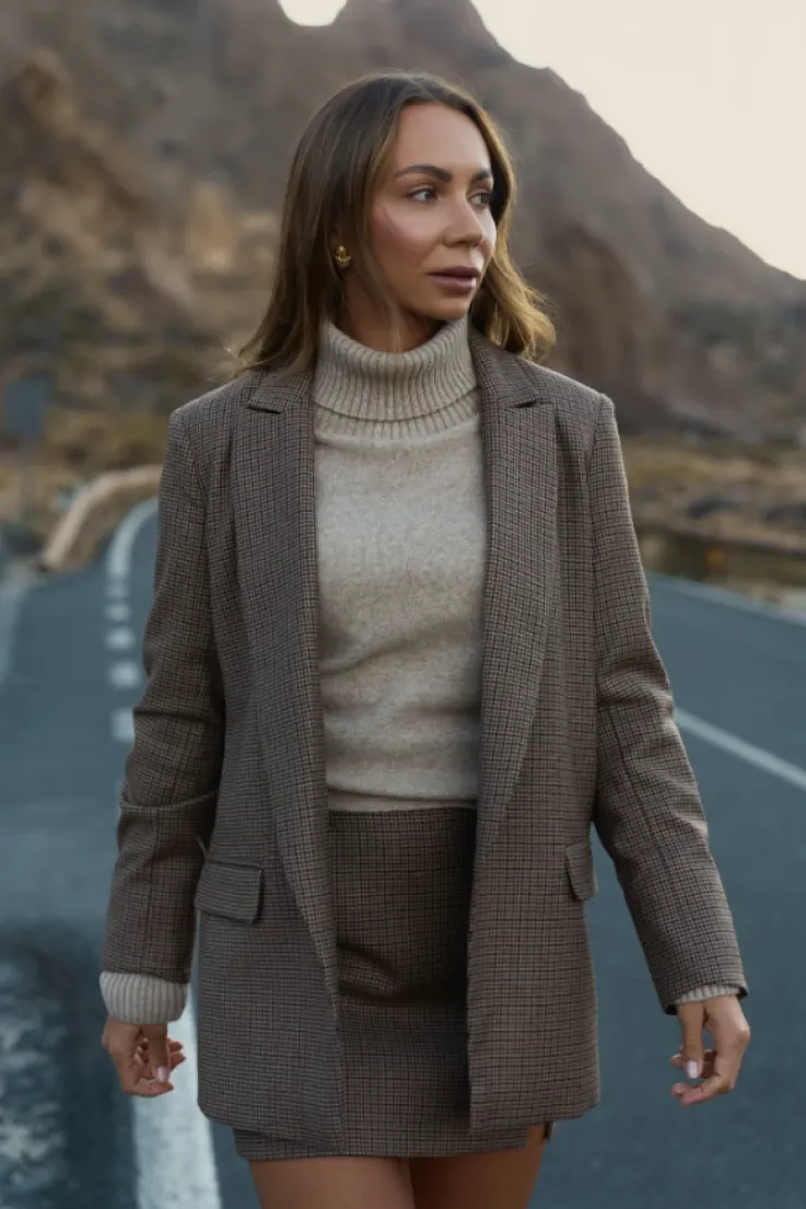 Damskie More'moi Marynarka Elise Brown Plaid